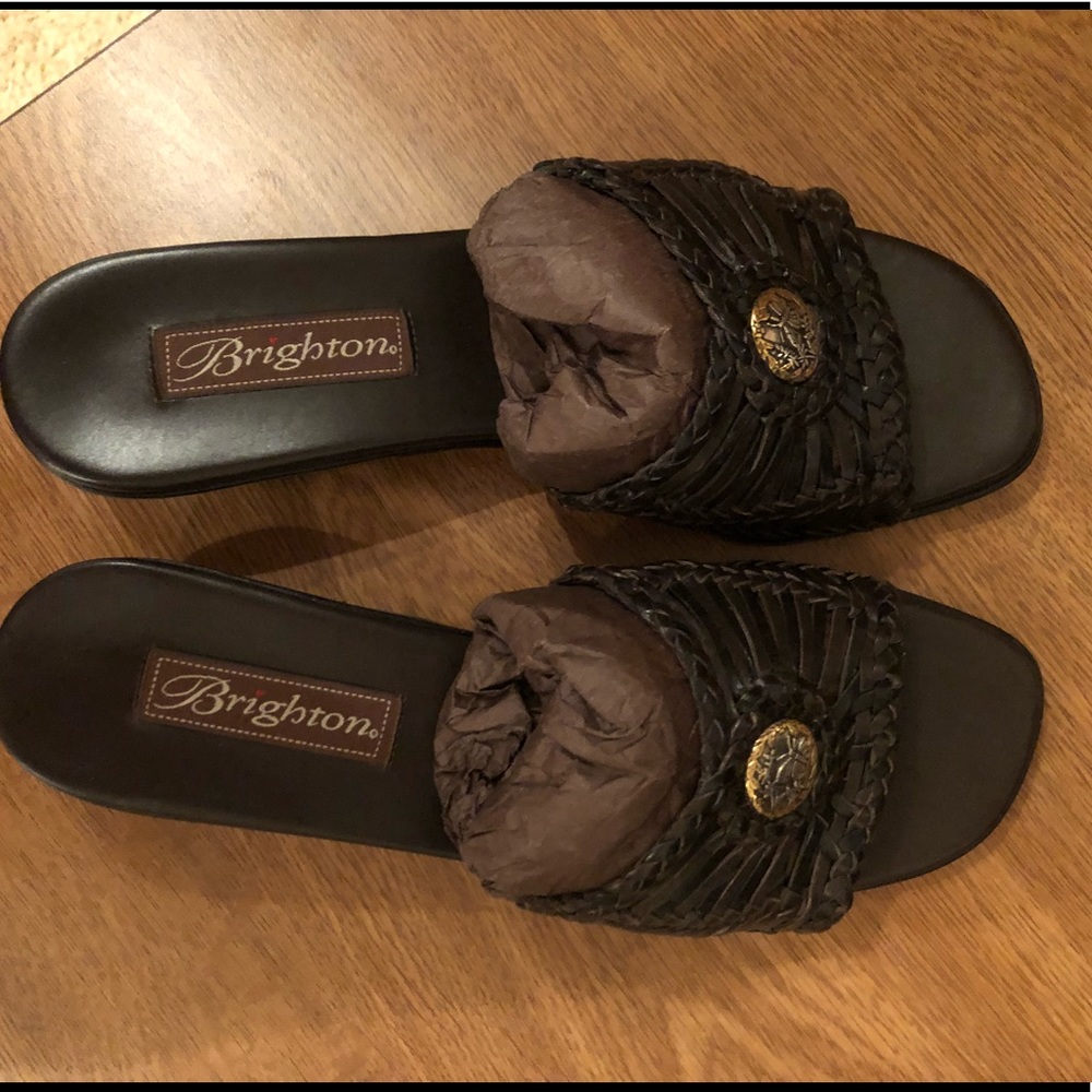 NWOT Brighton Black/Brown sandals with heel Sz 7